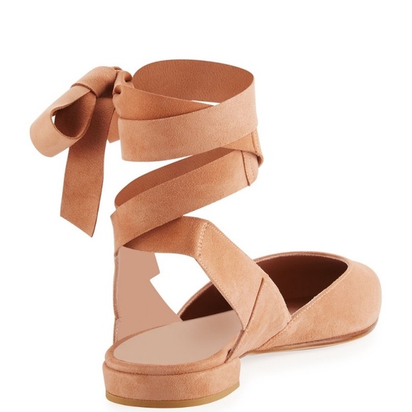 NWOT Stuart Weitzman Supersonic Naked Suede Tan Camel Flats Lace Up Almond Toe 9 - Picture 3 of 8